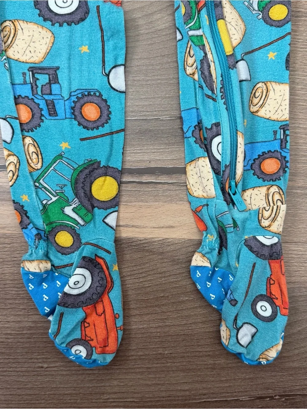 Posh Peanut Roberts Farm Tractor Zip Footie Bamboo Pajamas - Blue - Sz. 18-24m